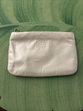 Leather Zip Pouch Clutch in light tan